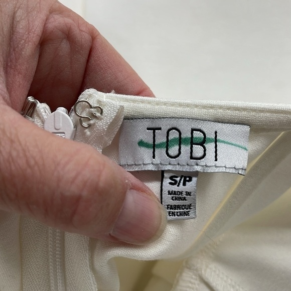 Tobi NWT Off White Spaghetti Strap Plunging Bodycon Mini Dress Size Small - Picture 6 of 8